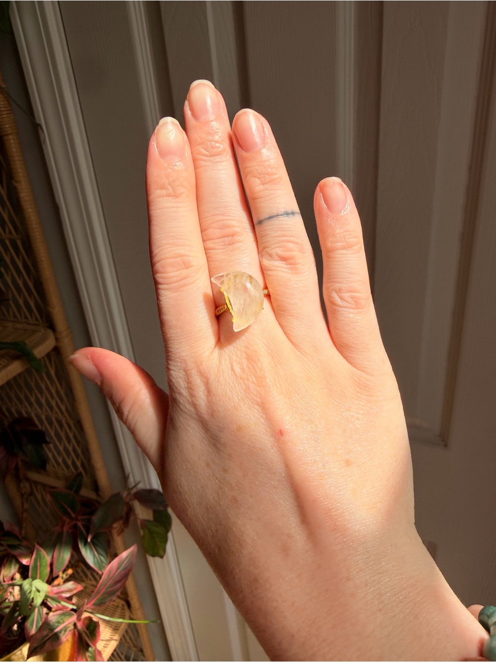 Gold Plated Ring Clear Quartz Moon Ring adjustable